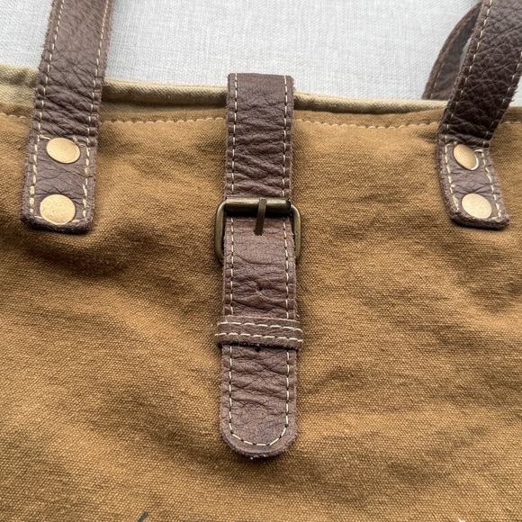 Myra Tote Bag Brown Le Cafe De La Place Provence Cotton and Leather - Picture 3 of 14